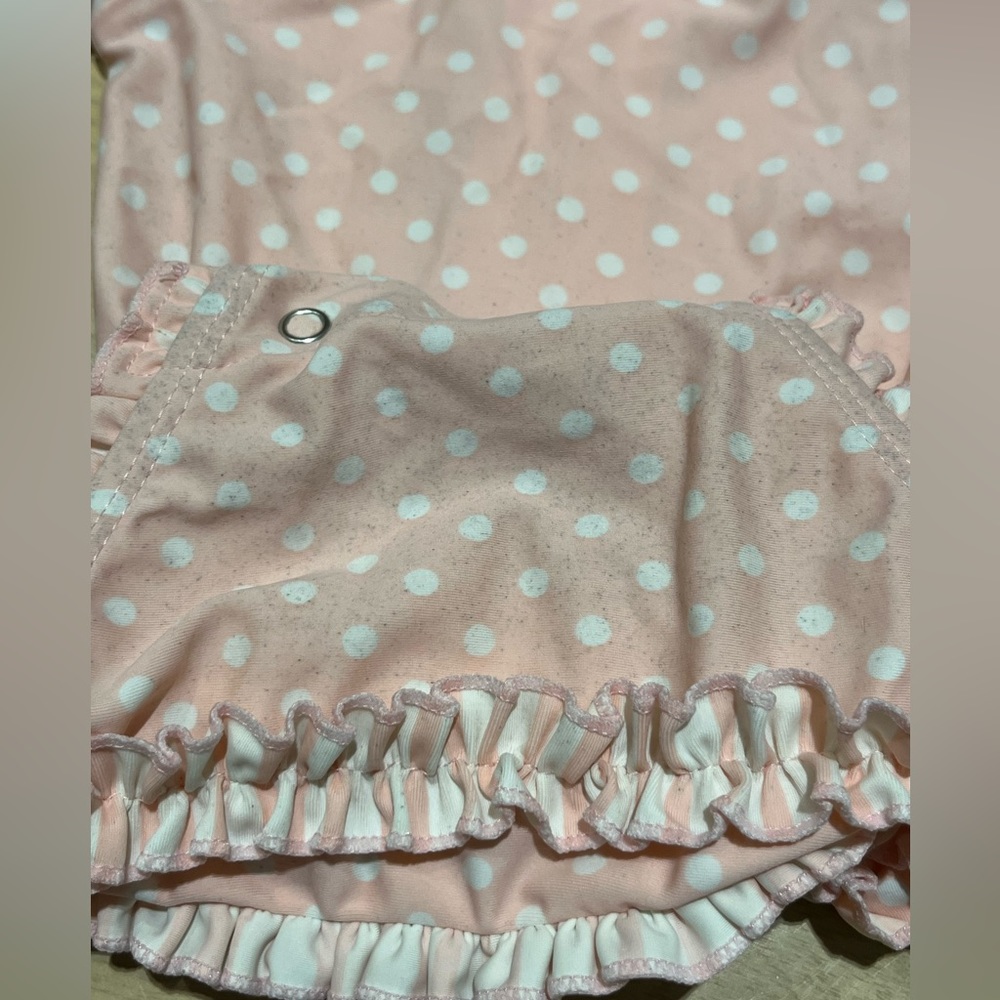 Ruffle Butts Pink Polka Dot Kids Swim One Piece - Picture 3 of 6